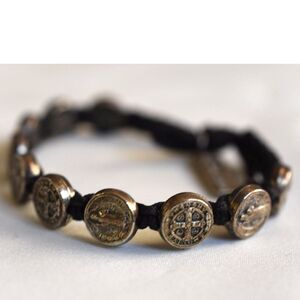 Timeless St Benedict Medals Woven Into A Black Adj. Cord Blessed Charm Bracelet